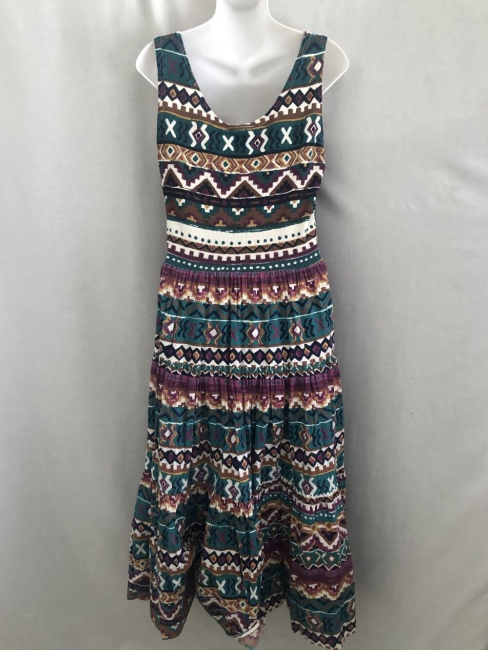 Vintage 90s Aztec Geo Print Cotton Dress Small Kathie Lee Plaza South - Picture 10 of 15